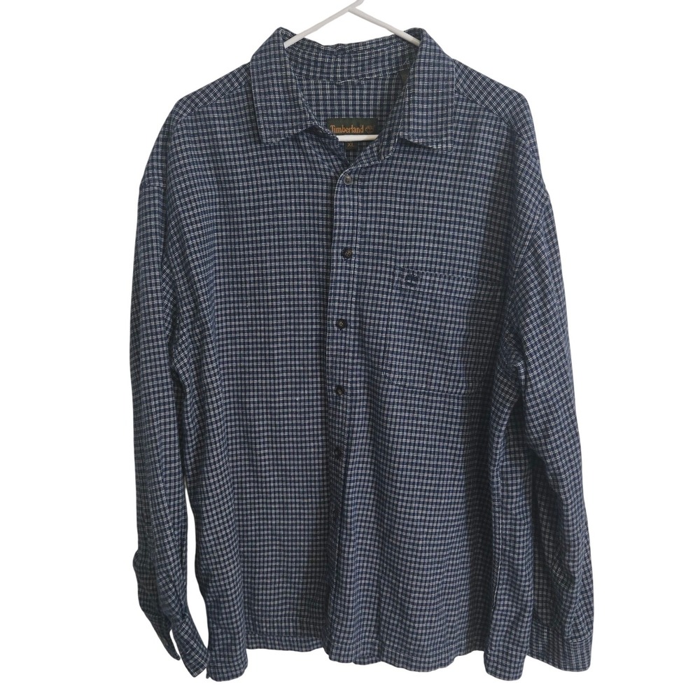 Timberland Mens XL Blue White Check Button Front Shirt 100% Cotton Outdoor - Picture 1 of 11